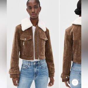 NWT Avec Les Filles Wide Sleeve Brown Corduroy Bomber Jacket  XL